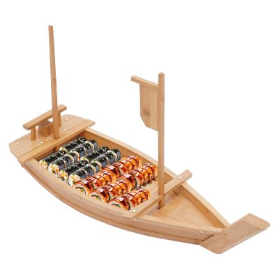 27.6in Bamboo Sushi Boat Serving Tray, Sushi Plate for Restaurant Plates Commercial, Extra Large Sushi Plates Sushi Boat Sashimi Serving Platter for Restaurant or Catering Service, 27.6 * 9.4in