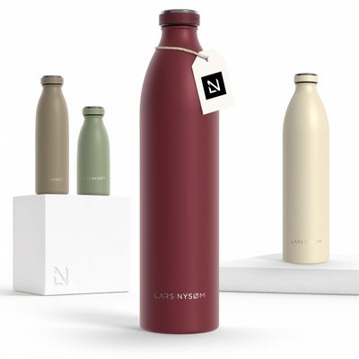LARS NYSM Stainless Steel Insulated XL Water Bottle 12oz 17oz 25oz 34oz 51oz | Insulated Thermo Flask for Hot and Cold Beverages | Leakproof Drinking Bottle (Berry Red, XL 50.7oz)