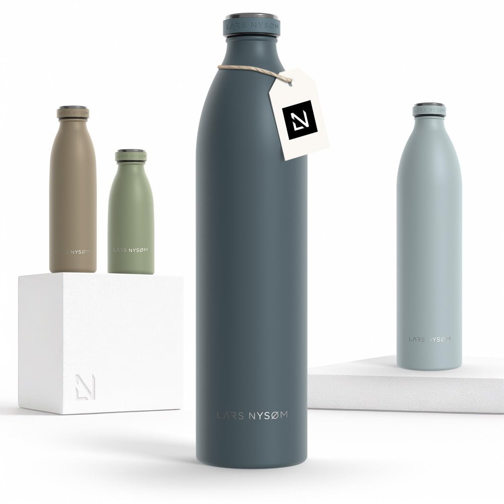LARS NYSM Stainless Steel Insulated XL Water Bottle 12oz 17oz 25oz 34oz 51oz | Insulated Thermo Flask for Hot and Cold Beverages | Leakproof Drinking Bottle (Stone Blue, XL 50.7oz)