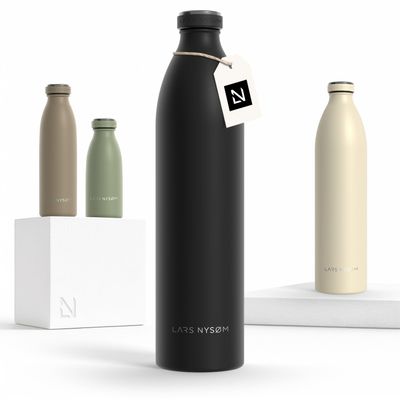 LARS NYSM Stainless Steel Insulated XL Water Bottle 12oz 17oz 25oz 34oz 51oz | Insulated Thermo Flask for Hot and Cold Beverages | Leakproof Drinking Bottle (Carbon Black, XL 50.7oz)