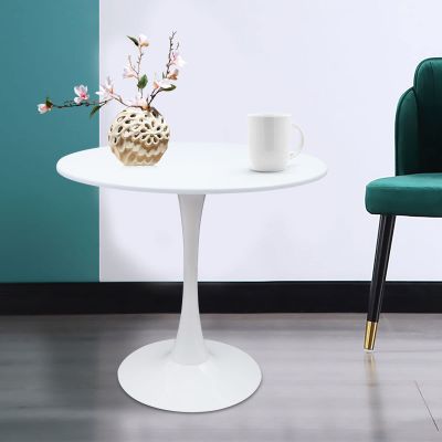 KPfaster 31.5" Small Round Dining Table, MDF White Tulip Table Top Furniture Kitchen Home Pedestal Coffee Table Mid Century Dining Table Self-Assembly