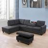 GEBADOL 97" Wide Rivet Designed L-Shaped Sofa Set 3 Pieces Linen Fabric Couch and Chaise with Extra Storage Ottoman for Living Room/Office/Apartment (Left-Hand Facing, Black Grey) view 2