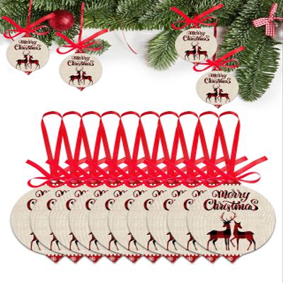 Christmas Ornament 2024 Merry Christmas and Grid Elks,Clear Acrylic Hanging Accessories for Christmas Tree Decoration,Winter Snowflakes on Red Leaf Shape Xmas Pendant with Ribbons Gift Tags 10 Pieces