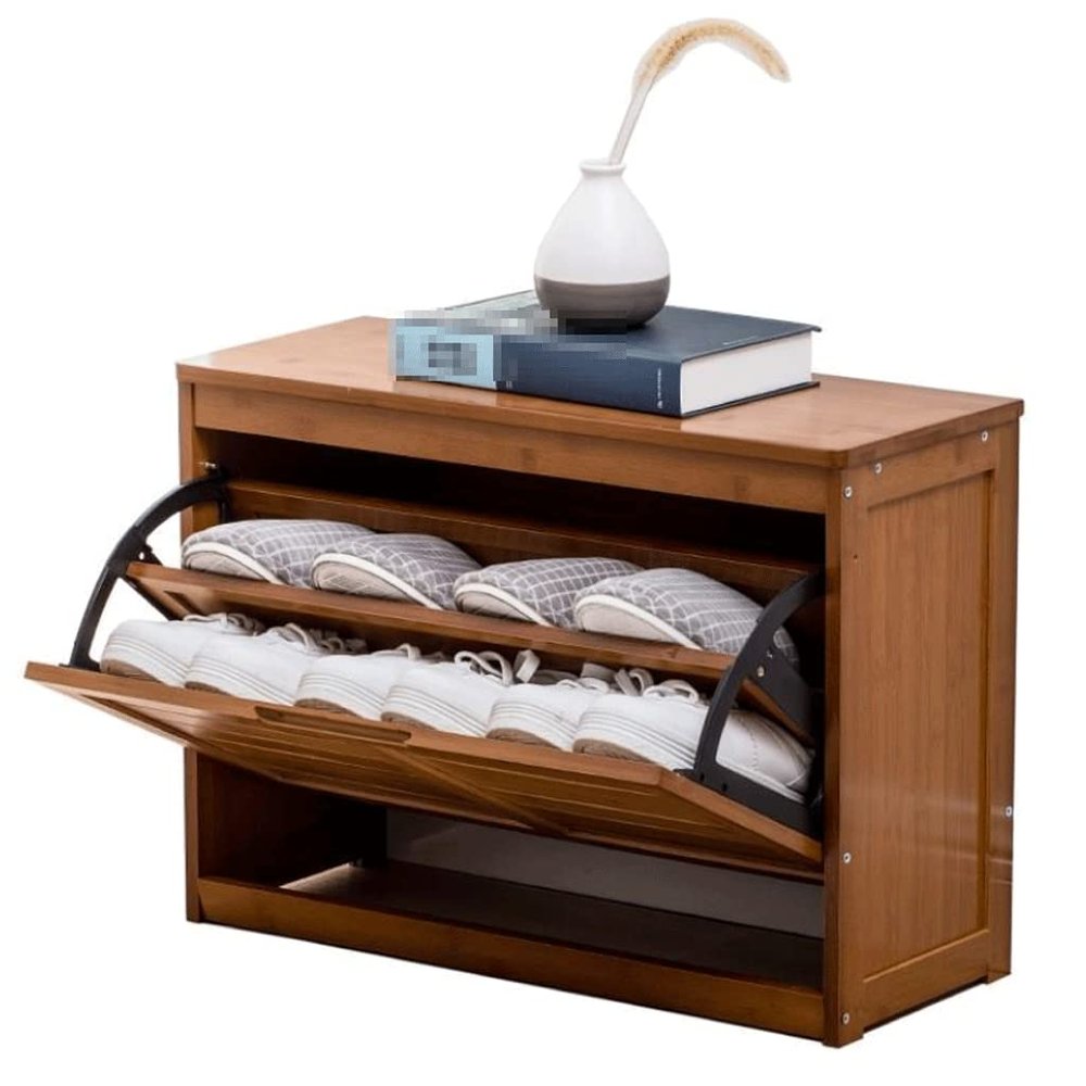 GHQYP Free Standing Shoe Rack Bamboo Freestanding Shoe Rack Bench with 2 Tier Pull Down Shoe Storage Cabinet Shoe Organizer for Entryway Hallway and Closet Shoe Storage Organizer
