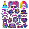 25pcs Glow Neon Photo Booth Props with Stick, Photo Props for Birthday Let's Glow Themed Neon Glow in The Dark Disco Black Light Party Decoration Supplies view 1