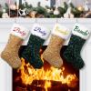 DegGod 6 Pack Sequin Personalized Christmas Stockings, Gold or Green Glitter Custom Embroidery Xmas Stocking with White Faux Fur Trim Hanging Ornament for Fireplace Xmas Tree Holiday Party Decoration view 1