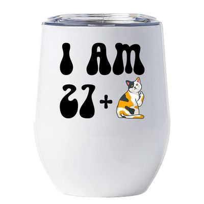 28 Birthday Tumbler 12oz With Lid Gift For Women - 27 Plus One Cat Middle Finger Funny Wine Glass Mug - 28th Bday Coffe Cup Stainless Steel - I Turn 28 Year Old Cute Cats Lover Tumblers Chritmas