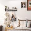 AMBIRD Wall Hooks with Shelf Entryway Hanging Wood Coat Hooks with Shelf Wall-Mounted Coat Hook Rack with 5 Dual Hooks for Bathroom, Living Room, Bedroom (Stylish) view 3