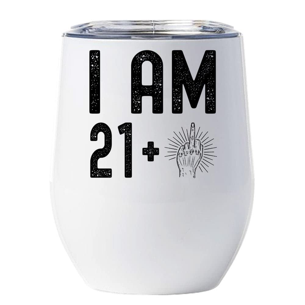 22 Birthday Tumbler 12oz With Lid Gift For Women, Men - 21 Plus One Middle Finger Vintage Wine Glass Mug - 22th Bday Coffe Cup Stainless Steel - I Turn 22 Year Old Retro Style Tumblers Chritmas