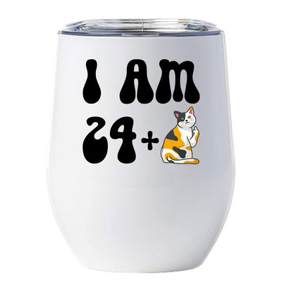 25 Birthday Tumbler 12oz With Lid Gift For Women - 24 Plus One Cat Middle Finger Funny Wine Glass Mug - 25th Bday Coffe Cup Stainless Steel - I Turn 25 Year Old Cute Cats Lover Tumblers Chritmas