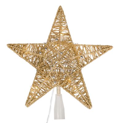 Vickerman 10 Light 12.5" LED Gold 5 Point Star Tree Top with Warm White LED Mini Lights and 22AWG Green Wire Lead Plug, UL Approved