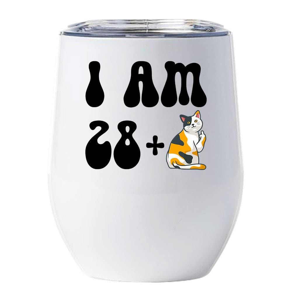 29 Birthday Tumbler 12oz With Lid Gift For Women - 28 Plus One Cat Middle Finger Funny Wine Glass Mug - 29th Bday Coffe Cup Stainless Steel - I Turn 29 Year Old Cute Cats Lover Tumblers Chritmas