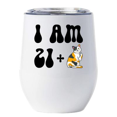 22 Birthday Tumbler 12oz With Lid Gift For Women - 21 Plus One Cat Middle Finger Funny Wine Glass Mug - 22th Bday Coffe Cup Stainless Steel - I Turn 22 Year Old Cute Cats Lover Tumblers Chritmas