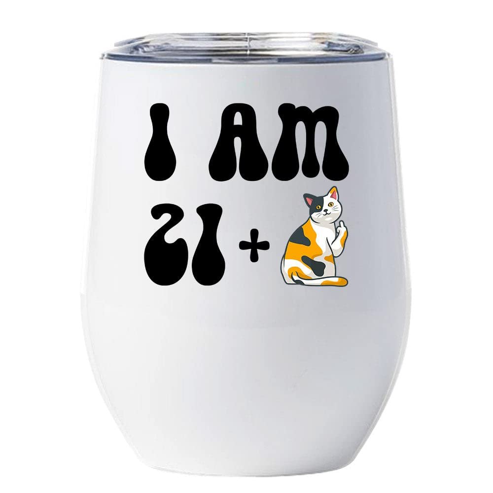 22 Birthday Tumbler 12oz With Lid Gift For Women - 21 Plus One Cat Middle Finger Funny Wine Glass Mug - 22th Bday Coffe Cup Stainless Steel - I Turn 22 Year Old Cute Cats Lover Tumblers Chritmas