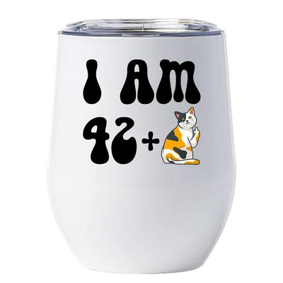 43 Birthday Tumbler 12oz With Lid Gift For Women - 42 Plus One Cat Middle Finger Funny Wine Glass Mug - 43th Bday Coffe Cup Stainless Steel - I Turn 43 Year Old Cute Cats Lover Tumblers Chritmas