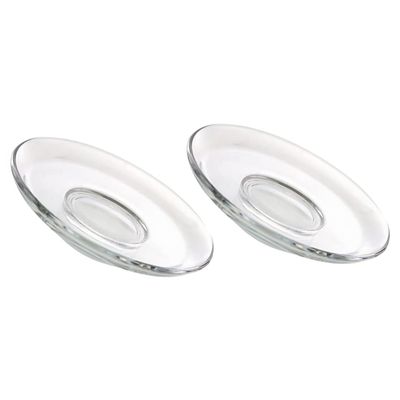 STOBOK 3.3 Inch Clear Glass Saucers, 2 Pack Mini Round Snack Plates for Espresso Cups and Tea Mugs, Small Glass Coasters and Dessert Dishes for Home Kitchen, Coffee Bar, Party, 8.5cm