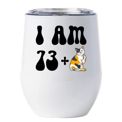 74 Birthday Tumbler 12oz With Lid Gift For Women - 73 Plus One Cat Middle Finger Funny Wine Glass Mug - 74th Bday Coffe Cup Stainless Steel - I Turn 74 Year Old Cute Cats Lover Tumblers Chritmas