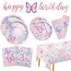 Butterfly Birthday Party Supplies Disposable Paper Plates Napkins Cups Tablecloth and Banner for Butterfly Girl Party Birthday Decorations, Serve 25 view 1