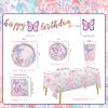Butterfly Birthday Party Supplies Disposable Paper Plates Napkins Cups Tablecloth and Banner for Butterfly Girl Party Birthday Decorations, Serve 25 view 2