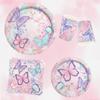 Butterfly Birthday Party Supplies Disposable Paper Plates Napkins Cups Tablecloth and Banner for Butterfly Girl Party Birthday Decorations, Serve 25 view 3
