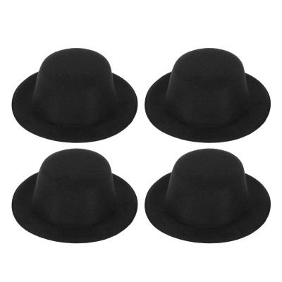 NUOBESTY Miniature Formal Hats for Crafts, Snowman Ornaments - Mini Black Felt Hats, 4pcs