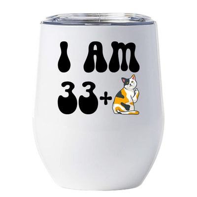 34 Birthday Tumbler 12oz With Lid Gift For Women - 33 Plus One Cat Middle Finger Funny Wine Glass Mug - 34th Bday Coffe Cup Stainless Steel - I Turn 34 Year Old Cute Cats Lover Tumblers Chritmas