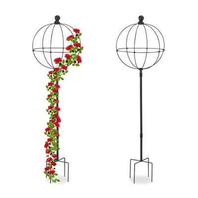 Relaxdays Garden Obelisks, Set of 2, 126 x 35 cm, Climbing Plants Support, Metal, Free-Standing, Rose Cage, Black, Iron