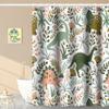 Umpoo Dinosaur Themed Bathroom Shower Curtain - Green Dino Tropical Leaves with Hooks, Waterproof Polyester Fabric, 60x72 Inch view 4