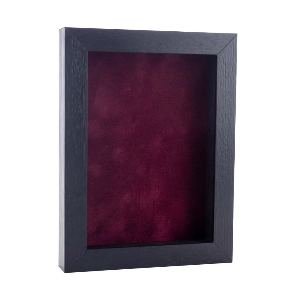 11x14 Shadow Box Frame Textured Black Wood | with a 3/4" Usable Display Depth | Includes a Dark Berry Real Suede Texture Acid-Free Backing Board, UV Resistant Acrylic, and Hanging Hardware