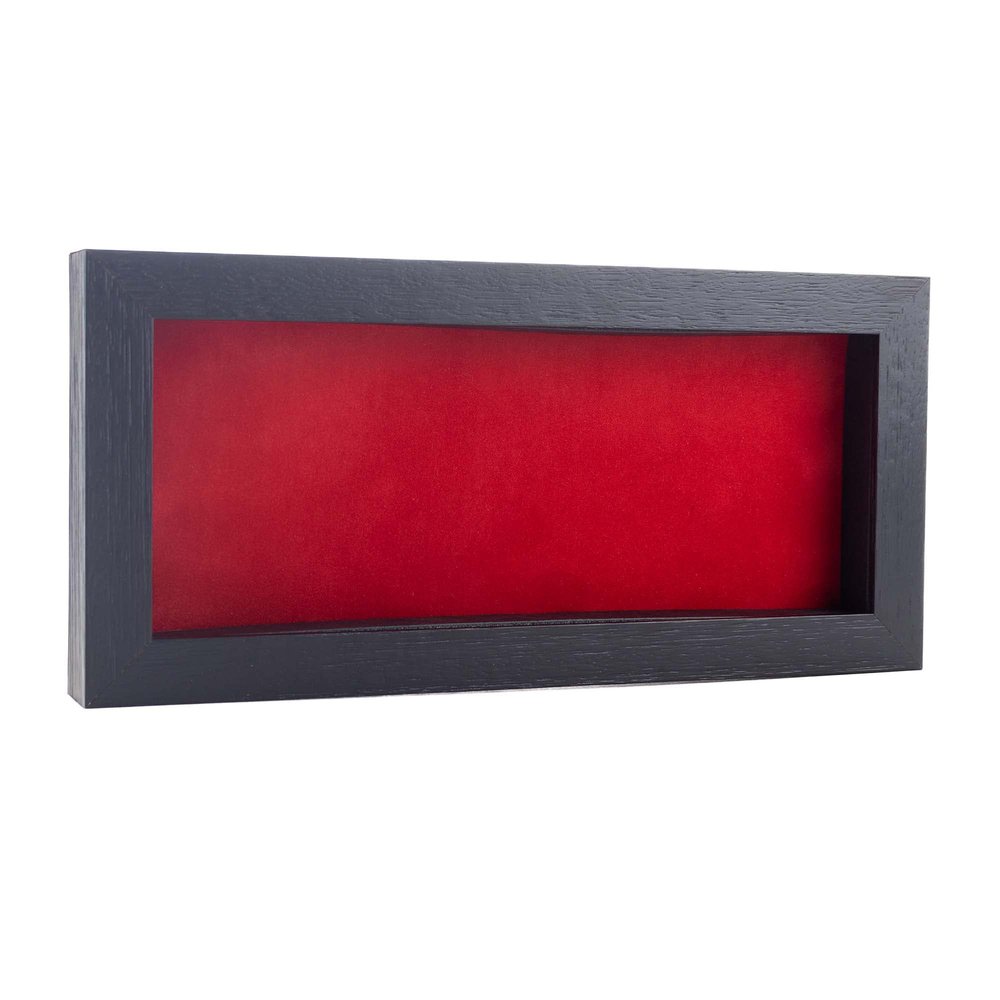 10x20 Shadow Box Frame Textured Black Wood | with a 3/4" Usable Display Depth | Includes a Red Real Suede Texture Acid-Free Backing Board, UV Resistant Acrylic, and Hanging Hardware