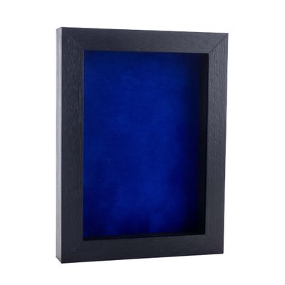 11x14 Shadow Box Frame Textured Black Wood | with a 3/4" Usable Display Depth | Includes a Royal Blue Real Suede Texture Acid-Free Backing Board, UV Resistant Acrylic, and Hanging Hardware