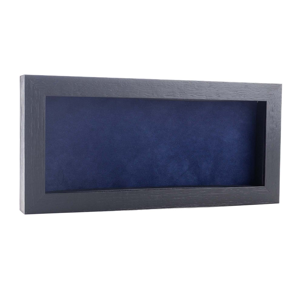 10x20 Shadow Box Frame Textured Black Wood | with a 3/4" Usable Display Depth | Includes a Navy Blue Real Suede Texture Acid-Free Backing Board, UV Resistant Acrylic, and Hanging Hardware