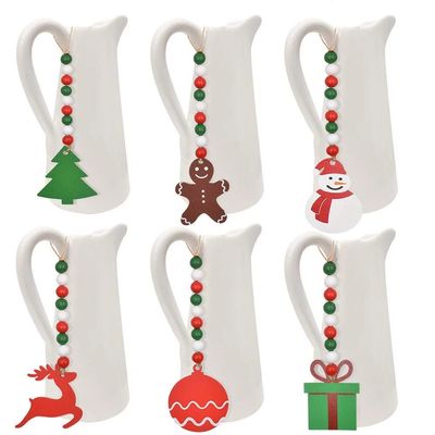 2022 New Christmas Wooden Beads Garland String Pendant for Christmas Tiered Tray Decoration (6 Pieces)