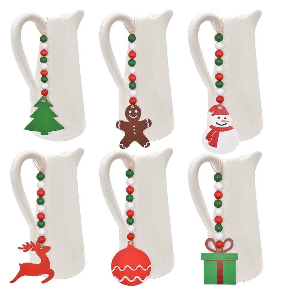 2022 New Christmas Wooden Beads Garland String Pendant for Christmas Tiered Tray Decoration (6 Pieces)