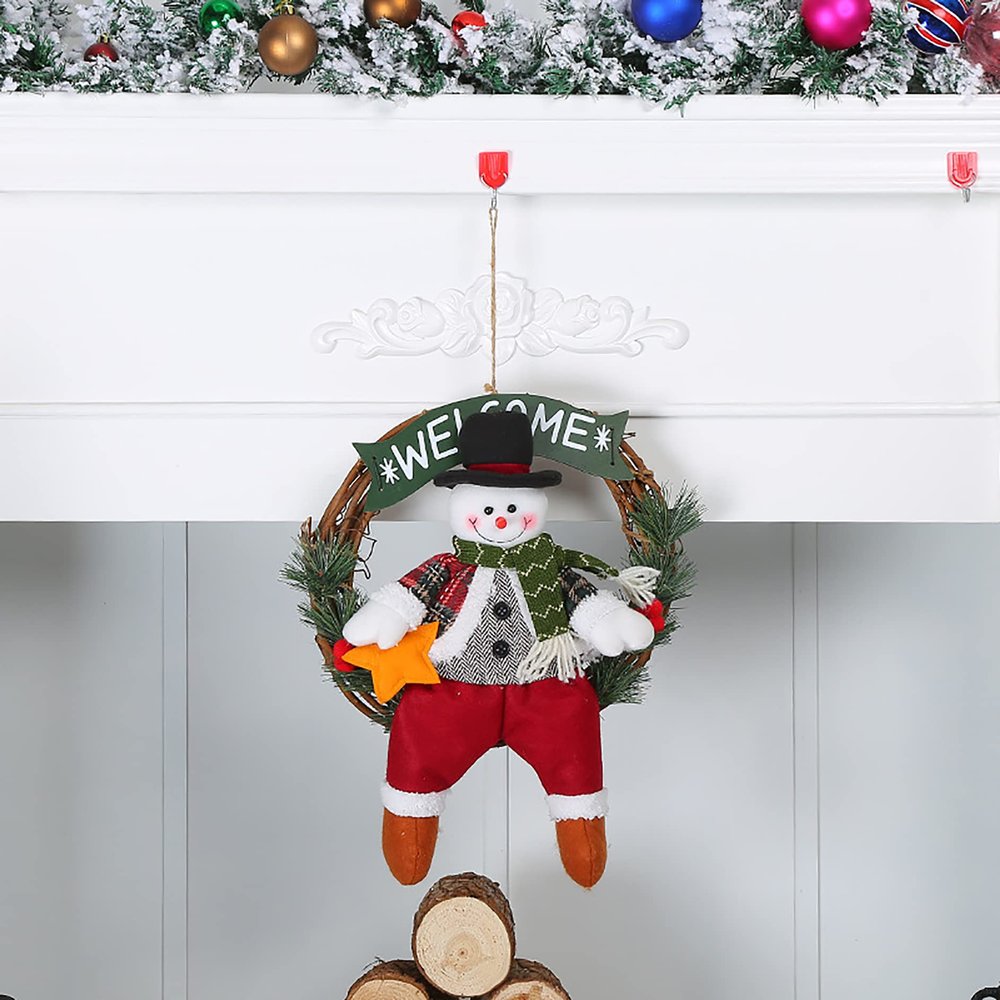 Artificial Christmas Wreath for Front Door 3D Reindeer Snowman Santa Claus Holiday Hanging Wreath Door Ornaments Garland Merry Christmas Window Wall Decor Xmas Elk Wreath (14.17*12.2inch, B)