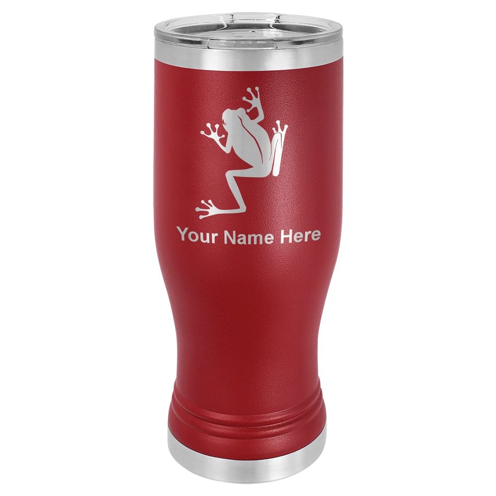 LaserGram 14oz Vacuum Insulated Pilsner Mug, Tree Frog, Personalized Engraving Included (Maroon)