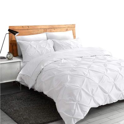 All Season Soft Luxurious Decorative Cotton Pintuck 1 Piece Palatial King Duvet Cover Zipper & Corner Ties White Comforter Cover Palatial King 120x98