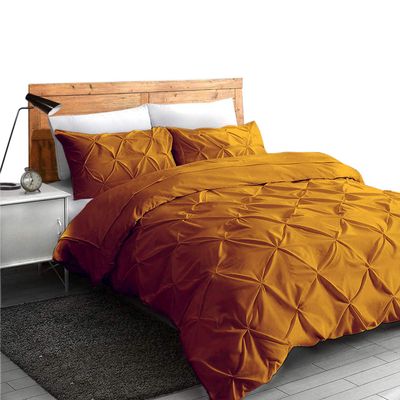 All Season Soft Luxurious Decorative Cotton Pintuck 5 Piece King Duvet Cover Zipper & Corner Ties 4 Pillow Shams Gold Comforter Cover King (90 x 106)