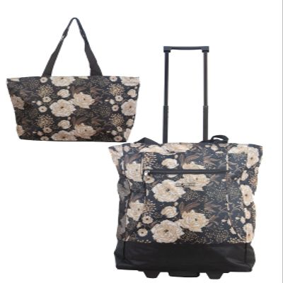 New York XPress 2-in-1,Portable and Push-Rolling Tote Bag/Rolling Tote with Wheels and Handle/Shopping Tote Bag for wowen#Whitefloral