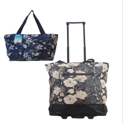New York XPress 2-in-1,Portable and Push-Rolling Tote Bag/Rolling Tote with Wheels and Handle/Shopping Tote Bag for wowenBlue Lilies/White Floral