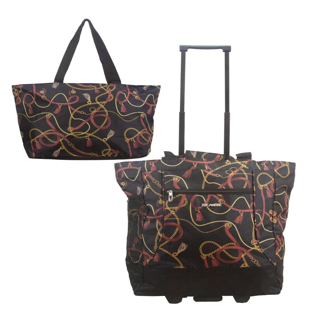 New York XPress 2-in-1,Portable and Push-Rolling Tote Bag/Rolling Tote with Wheels and Handle/Shopping Tote Bag for wowenChains