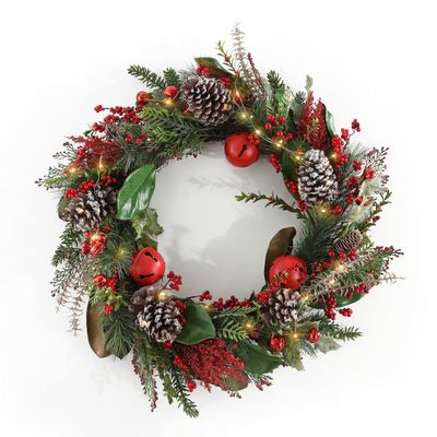30 Inch Led Wreath W/Red Bells Green/red 30" W X D 9" H Lights
