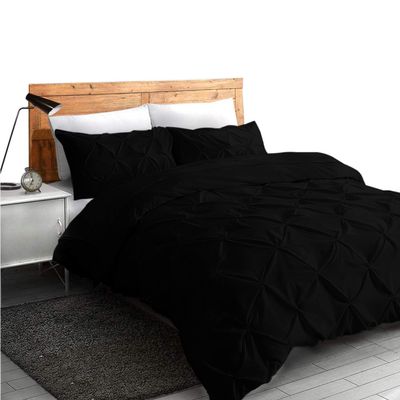 All Season Soft Luxurious Decorative Cotton Pintuck 1 Piece Eastern King Duvet Cover Zipper & Corner Ties Black Comforter Cover Eastern King 116'' x 108''