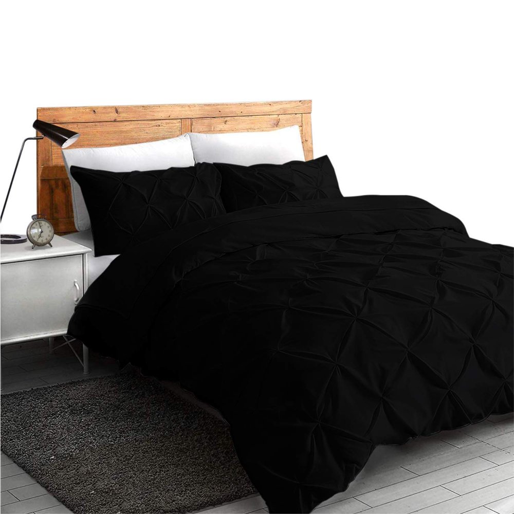 All Season Soft Luxurious Decorative Cotton Pintuck 1 Piece Eastern King Duvet Cover Zipper & Corner Ties Black Comforter Cover Eastern King 116'' x 108''