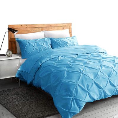 All Season Soft Luxurious Decorative Cotton Pintuck 3 Piece Oversized King Plus Duvet Cover Zipper & Corner Ties 2 Pillow Shams Sky Blue Comforter Cover Oversized King Plus-128"x120"