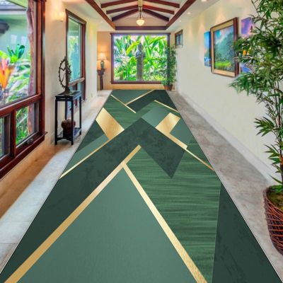 Geometric Long Carpet for Corridor 100cm 1.5m 2m 250cm 300cm 4m 5m 6m, Narrow Runner Rug with Non Slip Backing, Carpet Runners for Kitchen Hall Stairs - Green (Size : 2 ft x 8.2 ft)