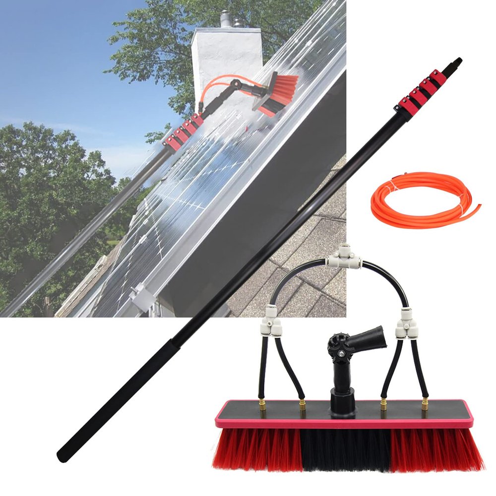TOOJUN Window Cleaner Telescopic Cleaning Brush Water Fed Pole Kit 12-36ft Photovoltaic Panel Cleaning Tool with Angle Regulator and 4 Water Pores,6m/20ft