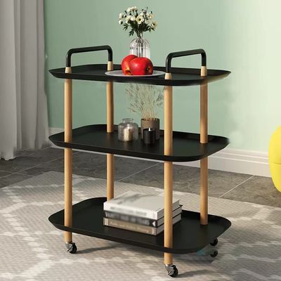 Slim Storage Cart Wood, Storage Trolley Cart 2/3 Tier,Rolling Utility Cart with Wheel, Rolling Utility Cart, Snack Storage Shelf for Living Room Dormitory Bedroom (Color : /Black B, Size : 3 Tier)