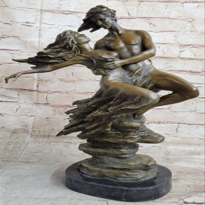 EUROPEAN BRONZE Original Aldo Vitaleh Tall Nude Lean Couple Bronze Sculpture Marble Base Statue Hot Cast Home Decor