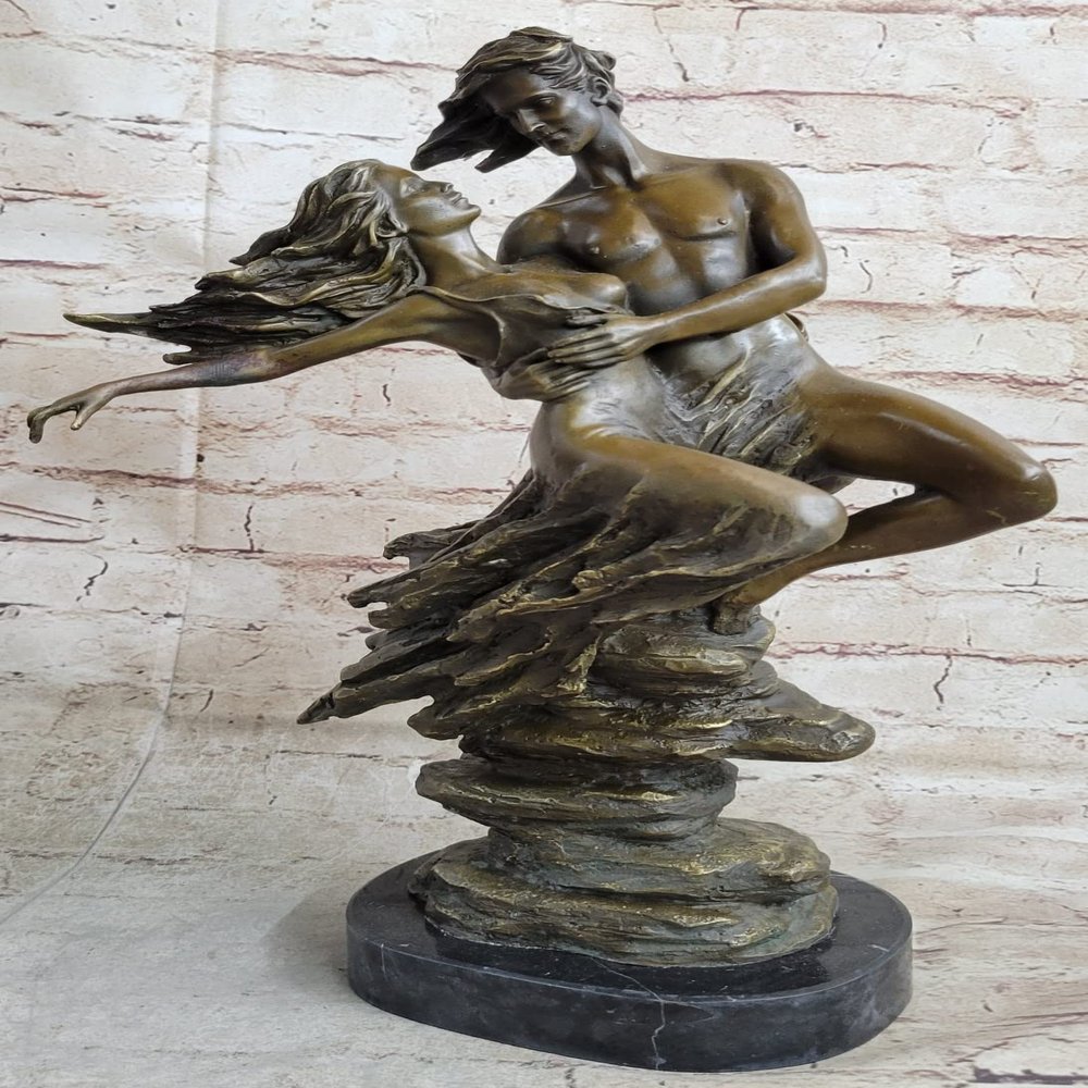 EUROPEAN BRONZE Original Aldo Vitaleh Tall Nude Lean Couple Bronze Sculpture Marble Base Statue Hot Cast Home Decor